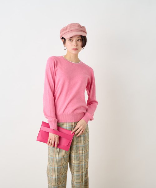 洗える 衿ぐり配色ニット 