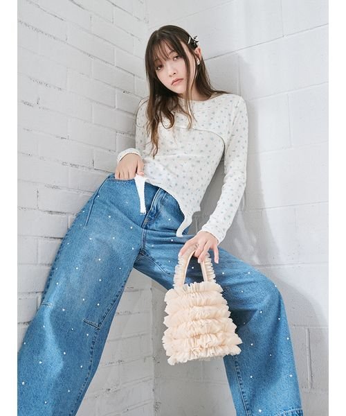 【WEB限定00サイズあり】[L.B CANDY STOCK]ハートビジューワイドデニムパンツ 予めご了承ください