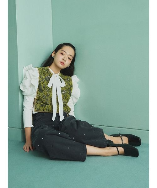 【WEB限定00サイズあり】[L.B CANDY STOCK]ハートビジューワイドデニムパンツ 予めご了承ください