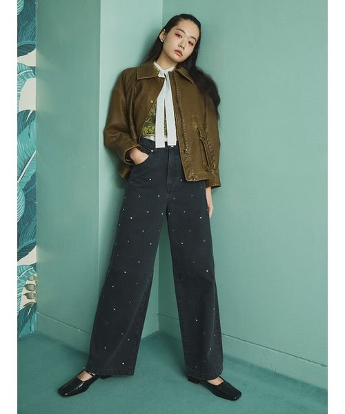 【WEB限定00サイズあり】[L.B CANDY STOCK]ハートビジューワイドデニムパンツ 予めご了承ください