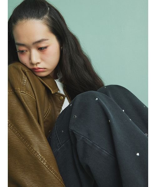 【WEB限定00サイズあり】[L.B CANDY STOCK]ハートビジューワイドデニムパンツ 予めご了承ください