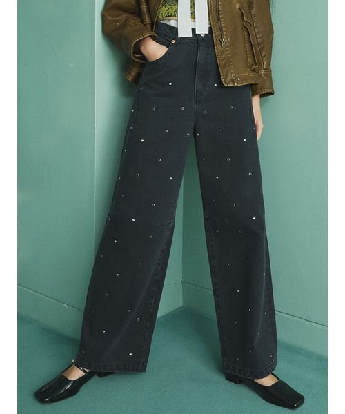 【WEB限定00サイズあり】[L.B CANDY STOCK]ハートビジューワイドデニムパンツ 予めご了承ください