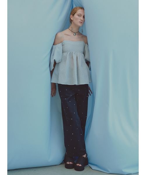 【WEB限定00サイズあり】[L.B CANDY STOCK]ハートビジューワイドデニムパンツ 予めご了承ください