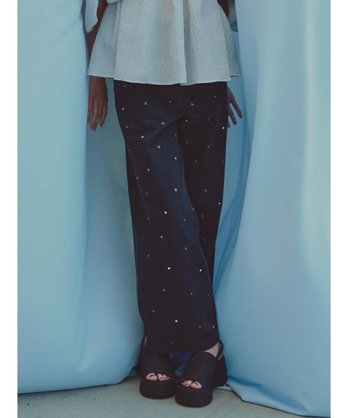 【WEB限定00サイズあり】[L.B CANDY STOCK]ハートビジューワイドデニムパンツ 予めご了承ください