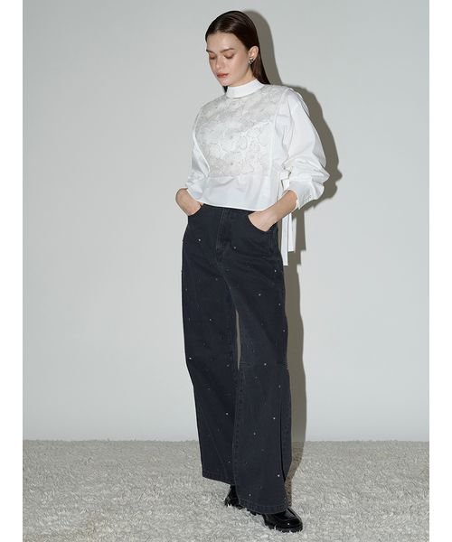 【WEB限定00サイズあり】[L.B CANDY STOCK]ハートビジューワイドデニムパンツ 予めご了承ください