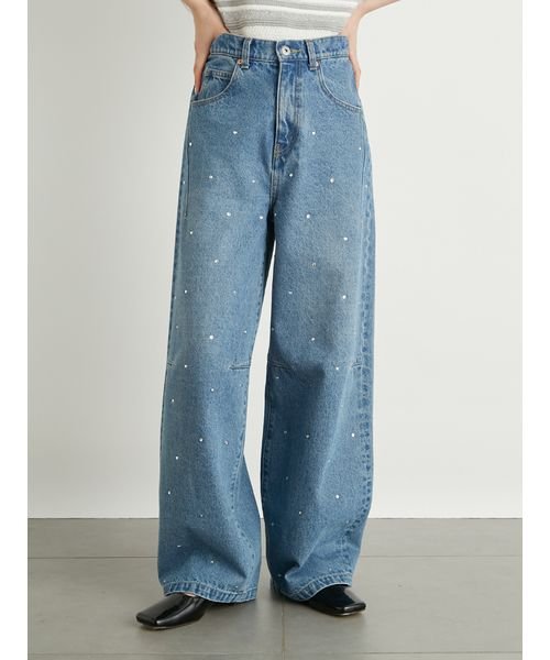 【WEB限定00サイズあり】[L.B CANDY STOCK]ハートビジューワイドデニムパンツ 予めご了承ください