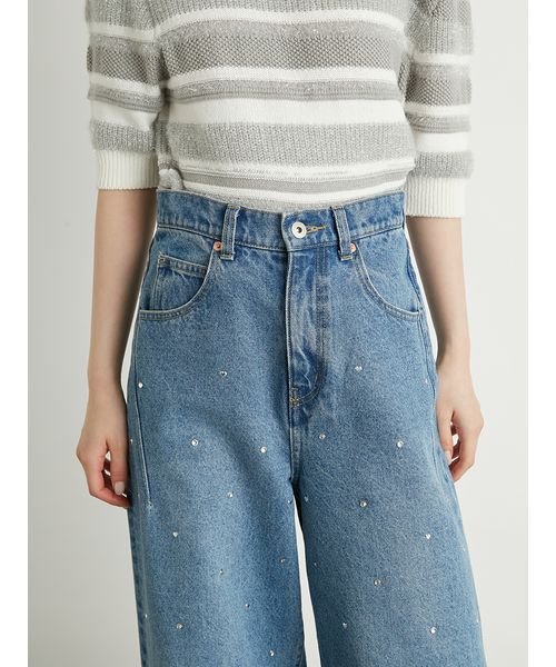 【WEB限定00サイズあり】[L.B CANDY STOCK]ハートビジューワイドデニムパンツ 予めご了承ください