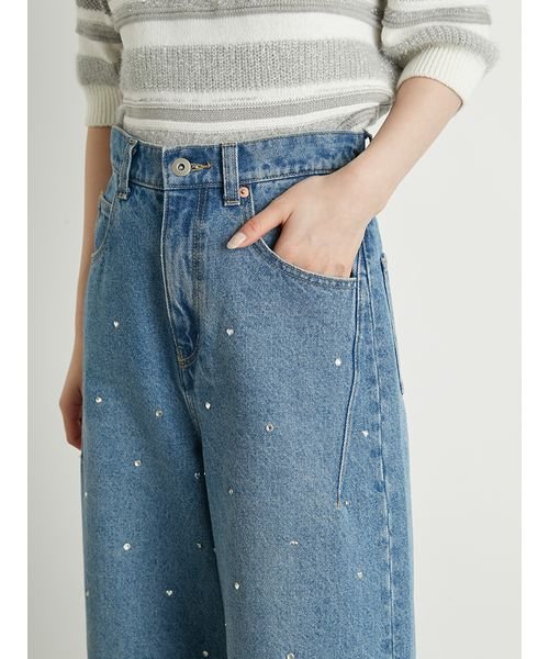 【WEB限定00サイズあり】[L.B CANDY STOCK]ハートビジューワイドデニムパンツ 予めご了承ください