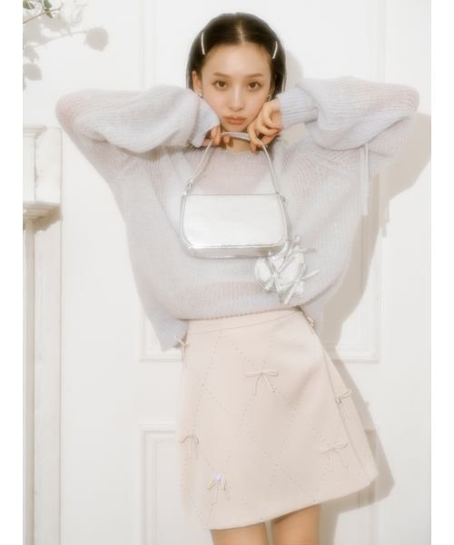 WEB限定カラー】[L.B CANDY STOCK]ビジューリボンミニスカート  