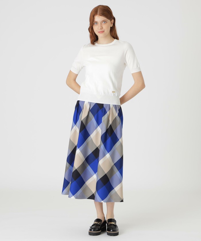 クレストブリッジチェッククロッシングツイルタックフレアスカート