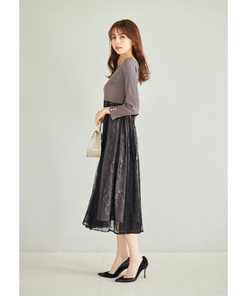 tocco closet(トッコクローゼット)/リボン＆パール付きハイウエスト切り替えレースドッキングワンピース/img04