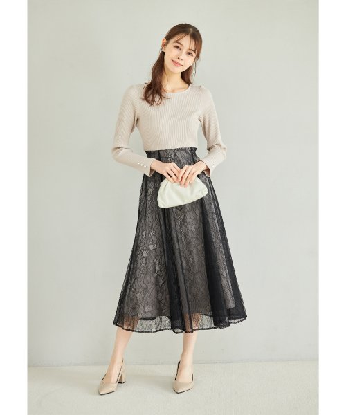 tocco closet(トッコクローゼット)/リボン＆パール付きハイウエスト切り替えレースドッキングワンピース/img10