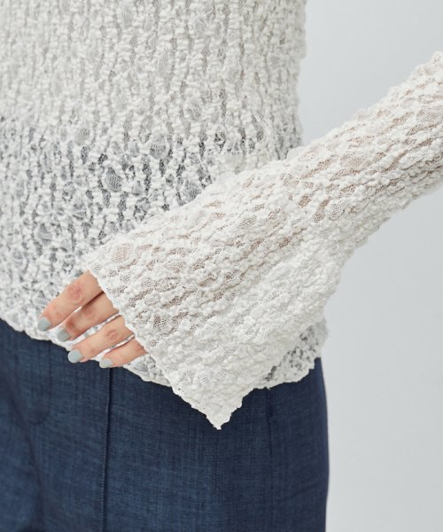 袖ギャザーレースカットソー 