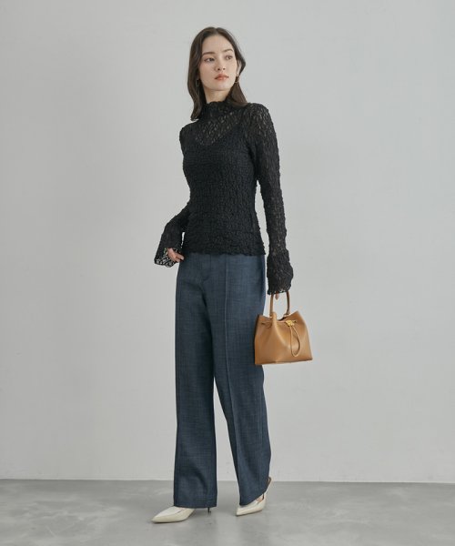 袖ギャザーレースカットソー 