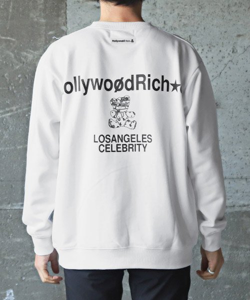 LUXSTYLE(ラグスタイル)/Hollywood rich.&(ハリウッドリッチ)裏毛Wハートサガラ刺繍トレーナー/トレーナー メンズ スウェット ハート ベア 裏毛 サガラ 刺繍/img01