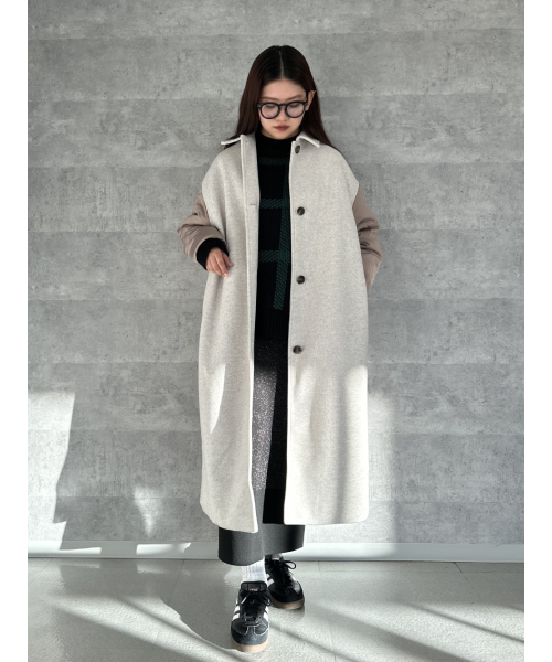 tomorrowland ウールボンディングガンクラブチェックステンカラー