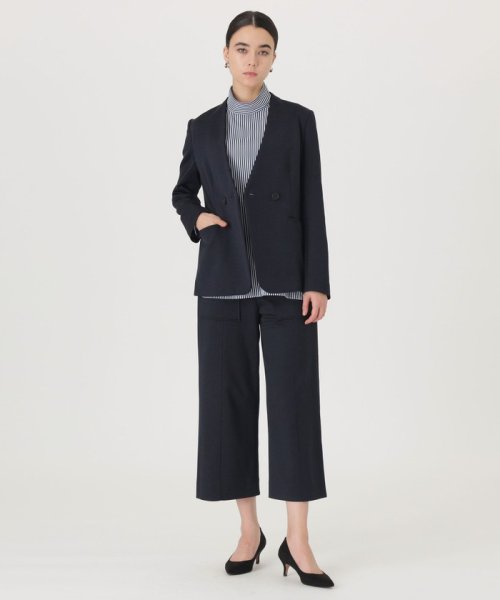 【着心地抜群/セットアップ】バイカラージャージーノーカラージャケット ジャージー素材なので