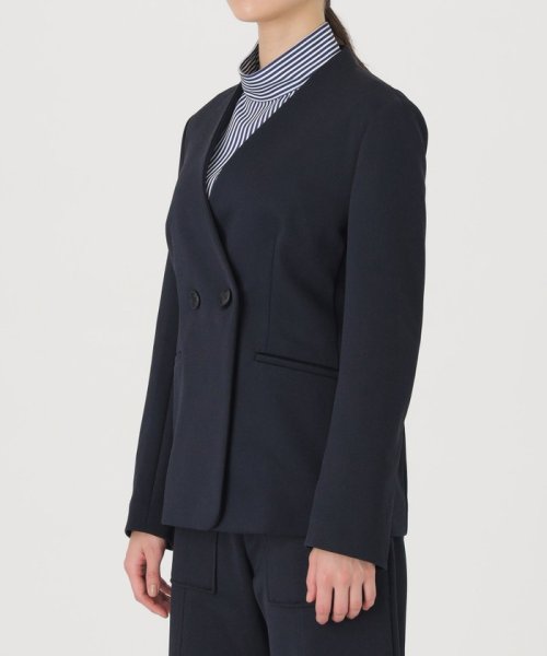 【着心地抜群/セットアップ】バイカラージャージーノーカラージャケット ジャージー素材なので