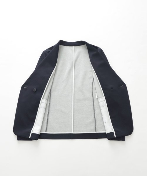 【着心地抜群/セットアップ】バイカラージャージーノーカラージャケット ジャージー素材なので