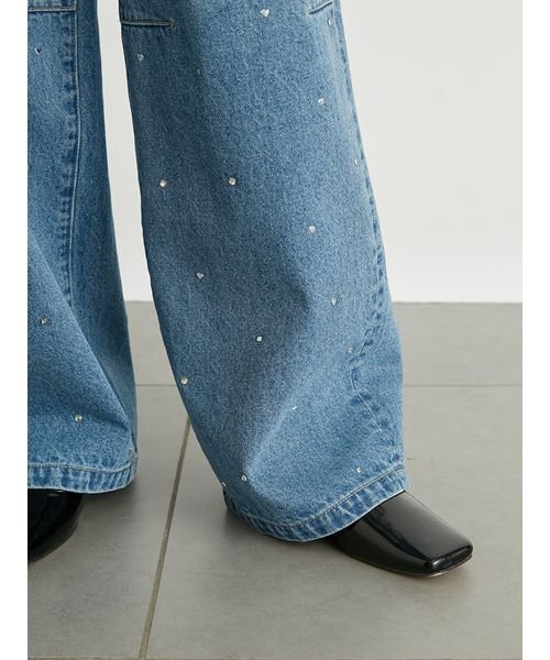 【WEB限定00サイズあり】[L.B CANDY STOCK]ハートビジューワイドデニムパンツ 予めご了承ください