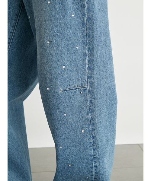 【WEB限定00サイズあり】[L.B CANDY STOCK]ハートビジューワイドデニムパンツ 予めご了承ください