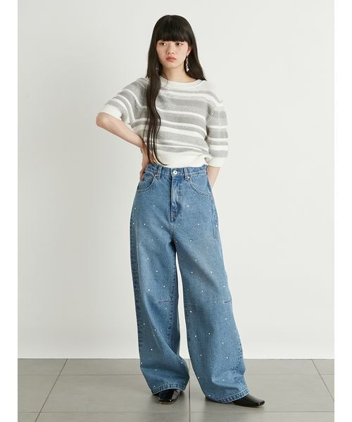 【WEB限定00サイズあり】[L.B CANDY STOCK]ハートビジューワイドデニムパンツ 予めご了承ください