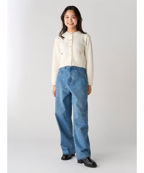 【WEB限定00サイズあり】[L.B CANDY STOCK]ハートビジューワイドデニムパンツ 予めご了承ください
