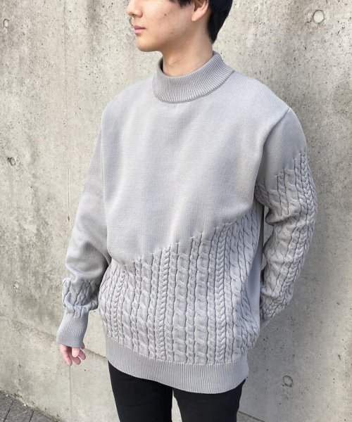 COMME CA ISM MENS(コムサイズム（メンズ）)/★ＴＶドラマ着用商品★ 　【マシーンウォッシャブル】編地切替デザイン ケーブル ニット プルオーバー/img27