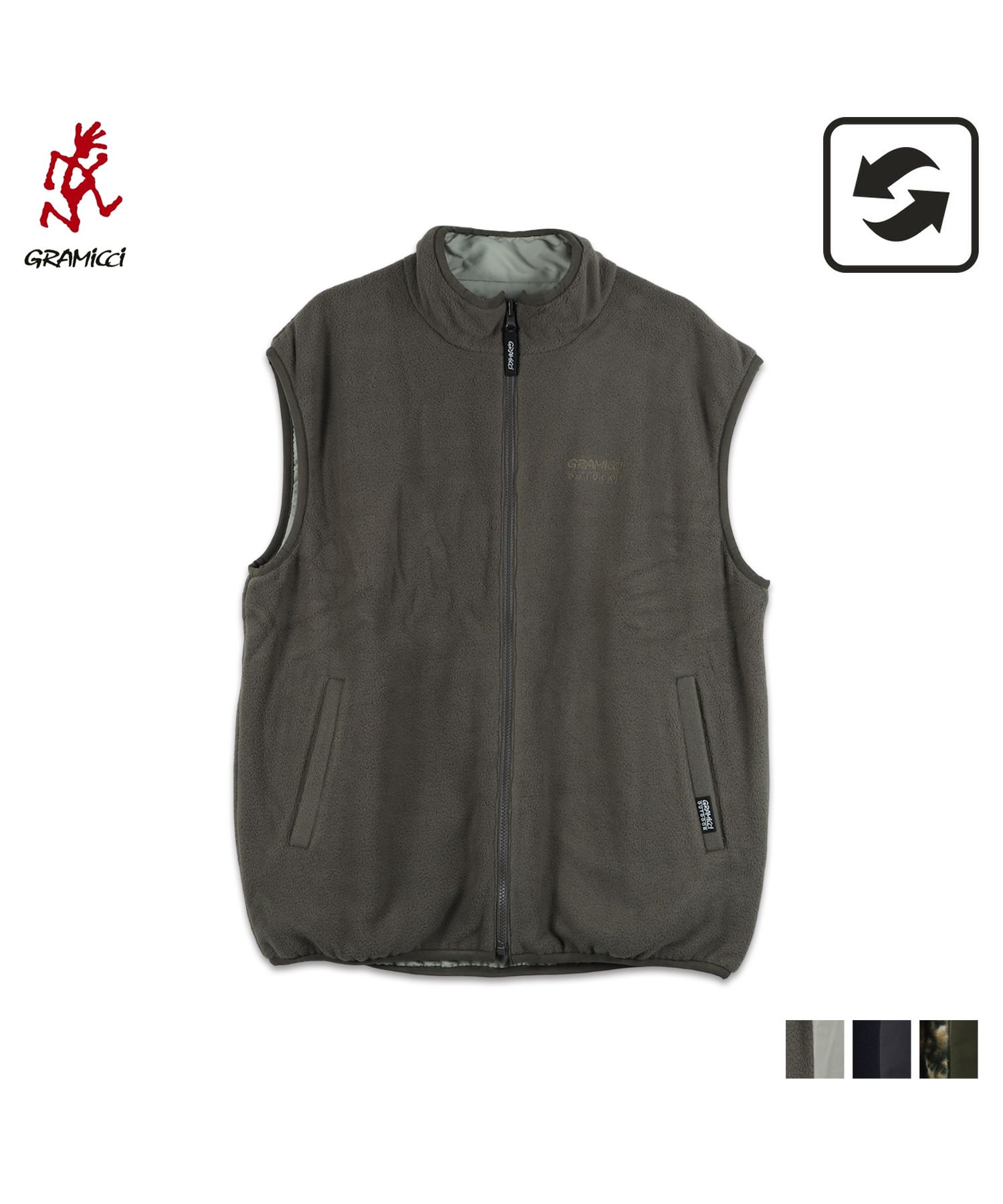 GRAMICCI グラミチ ベスト フリース アウター メンズ レディース リバーシブル REV FLEECE VEST ベージュ ダーク ネイビー  カモ 迷