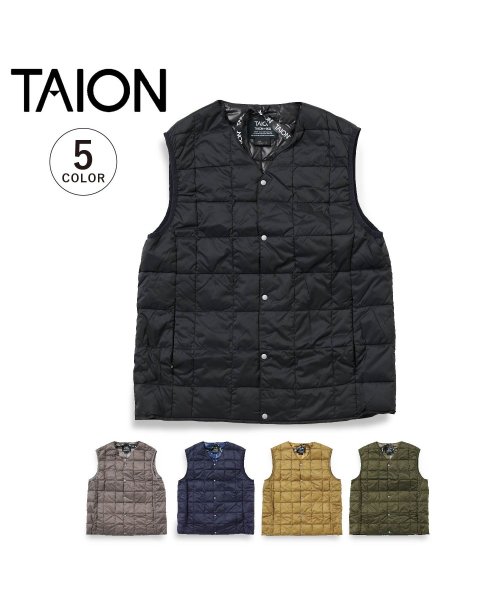 TAION(タイオン)/ TAION タイオン インナーダウン ベスト アウター メンズ ベーシック Vネックボタン 防寒 V NECK BUTTON DOWN VEST ブラック グ/img01