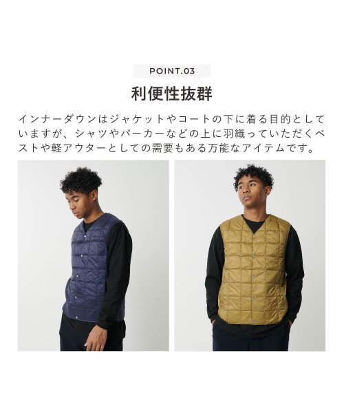 TAION(タイオン)/ TAION タイオン インナーダウン ベスト アウター メンズ ベーシック Vネックボタン 防寒 V NECK BUTTON DOWN VEST ブラック グ/img05