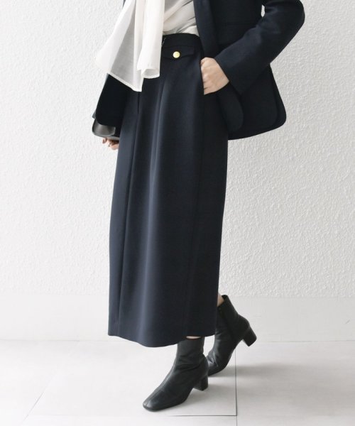 SHIPS any WOMEN(シップス　エニィ　ウィメン)/SHIPS any:〈洗濯機可能〉ダブルクロス Iライン タック スカート［NAVY BLUE］/img07