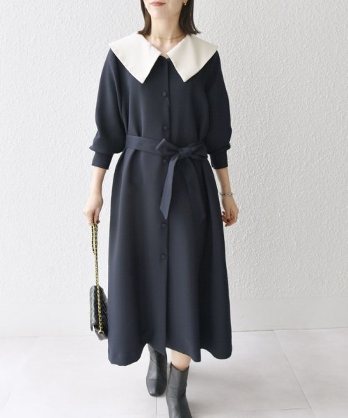 SHIPS any WOMEN(シップス　エニィ　ウィメン)/SHIPS any: 〈洗濯機可能〉ダブルクロス チェルシー ワンピース［NAVY BLUE］/img08