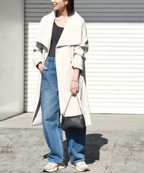 SHIPS any: ドライツイル ショールカラー Aライン コート［NAVY BLUE］ SHIPS any ドライツイル