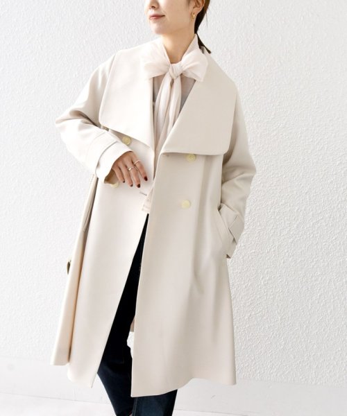 SHIPS any: ドライツイル ショールカラー Aライン コート［NAVY BLUE］ SHIPS any ドライツイル