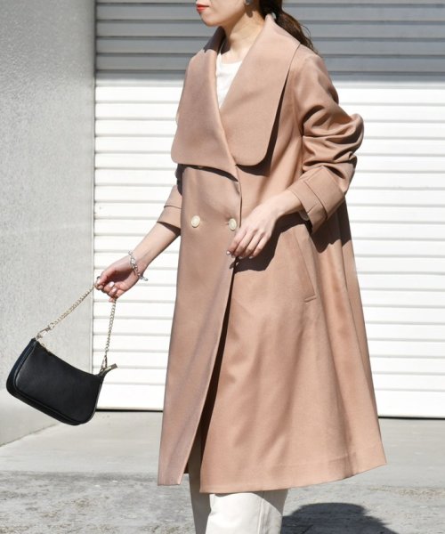 SHIPS any: ドライツイル ショールカラー Aライン コート［NAVY BLUE］ SHIPS any ドライツイル