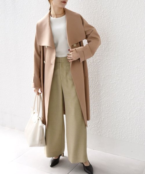 SHIPS any: ドライツイル ショールカラー Aライン コート［NAVY BLUE］ SHIPS any ドライツイル