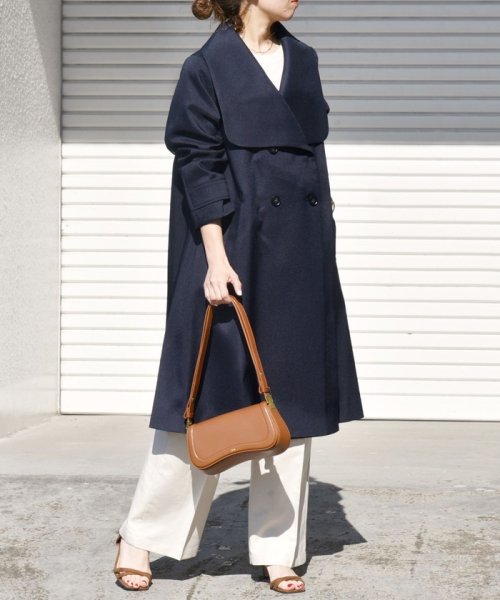 SHIPS any: ドライツイル ショールカラー Aライン コート［NAVY BLUE］ SHIPS any ドライツイル