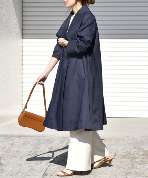 SHIPS any: ドライツイル ショールカラー Aライン コート［NAVY BLUE］ SHIPS any ドライツイル