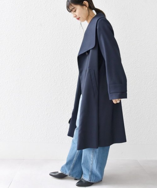 SHIPS any: ドライツイル ショールカラー Aライン コート［NAVY BLUE］ SHIPS any ドライツイル