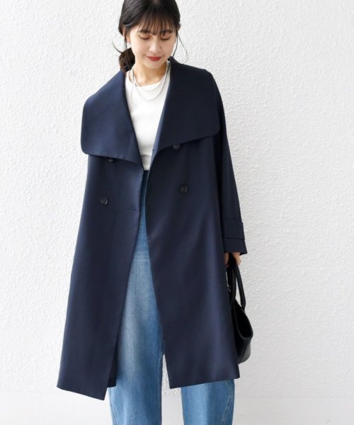 SHIPS any: ドライツイル ショールカラー Aライン コート［NAVY BLUE］ SHIPS any ドライツイル