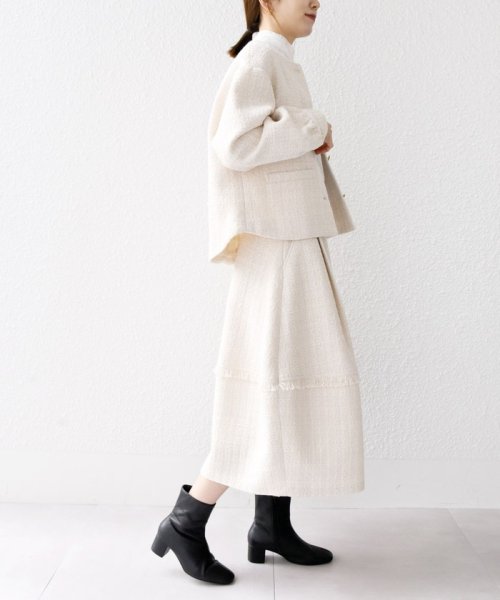 SHIPS any: ツイード パフスリーブ ショート ジャケット［NAVY BLUE］ ノーカラージャケット H1439140760(11011円)