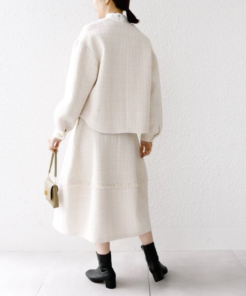 SHIPS any: ツイード パフスリーブ ショート ジャケット［NAVY BLUE］ ノーカラージャケット H1439140760(11011円)