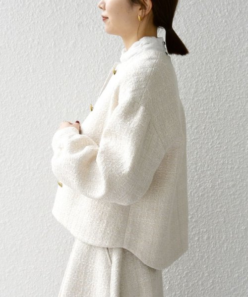 SHIPS any: ツイード パフスリーブ ショート ジャケット［NAVY BLUE］ ノーカラージャケット H1439140760(11011円)