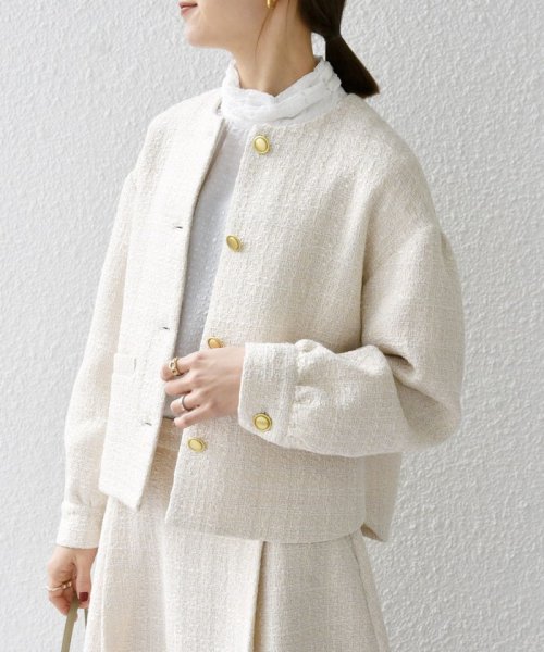 SHIPS any: ツイード パフスリーブ ショート ジャケット［NAVY BLUE］ ノーカラージャケット H1439140760(11011円)