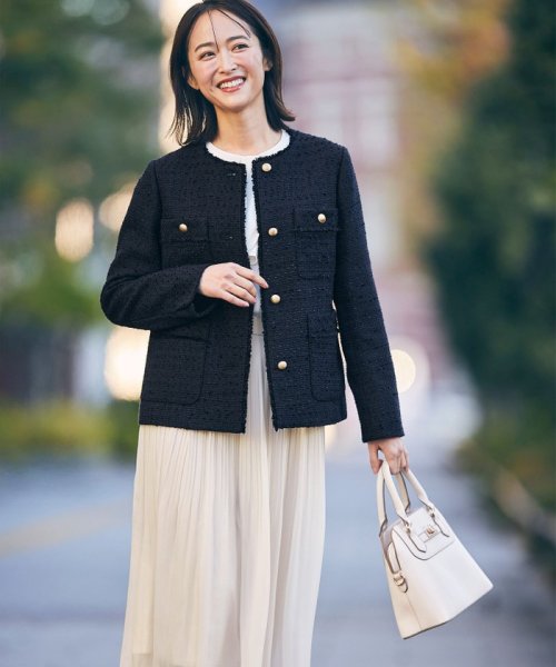 ツイードノーカラーミドル ジャケット 