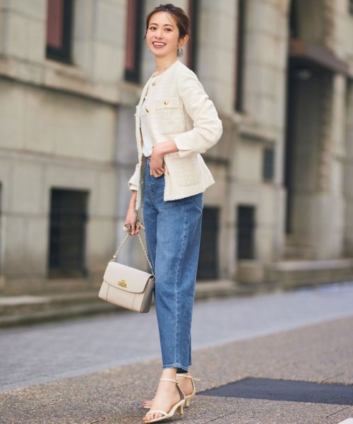 ツイードノーカラーミドル ジャケット 