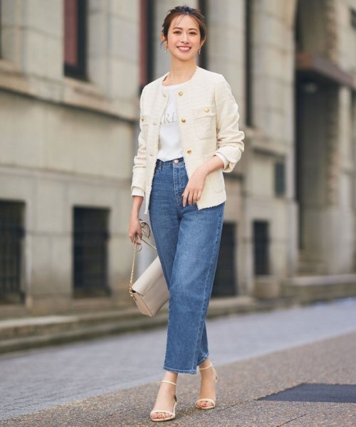 ツイードノーカラーミドル ジャケット 