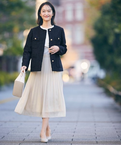 ツイードノーカラーミドル ジャケット 