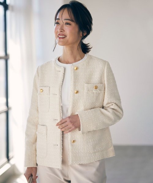 ツイードノーカラーミドル ジャケット 